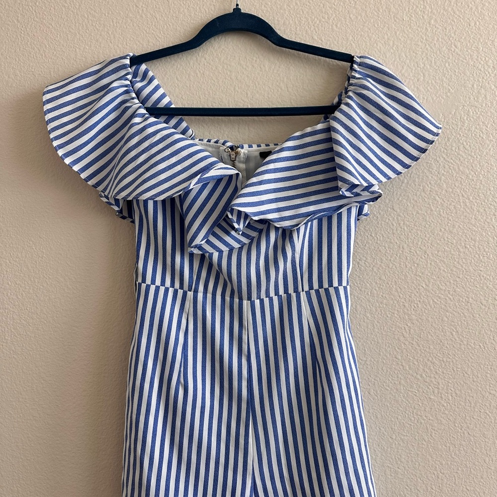 Blue and White Striped Off-Shoulder Dress